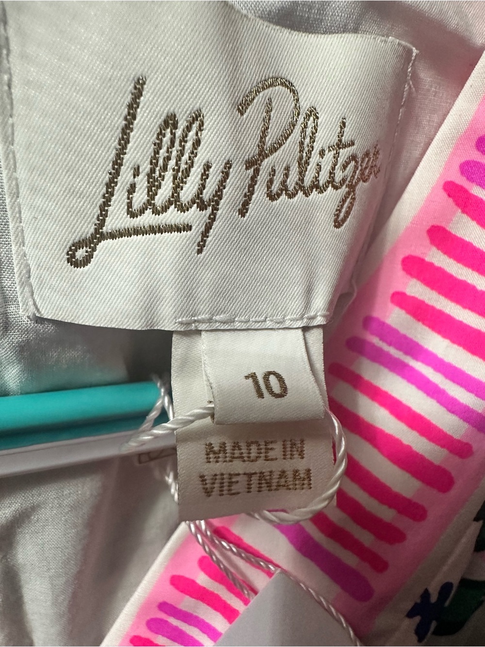 Lilly Pulitzer Chyanna Dress White with Pink Trim & Blue-Green Floral and Belt - Picture 2 of 9